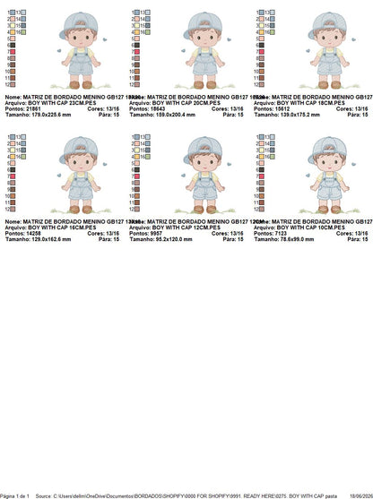 Boy with cap embroidery design - Baby Boy with overall and hearts machine embroidery pattern -  Instant digital download pes jef dst hus vp3