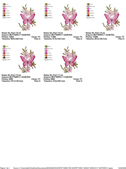 Butterfly embroidery design - Delicate butterfly with flowers machine embroidery pattern - Baby Girl file - Instant digital download pes (Copy) Marcia Embroidery