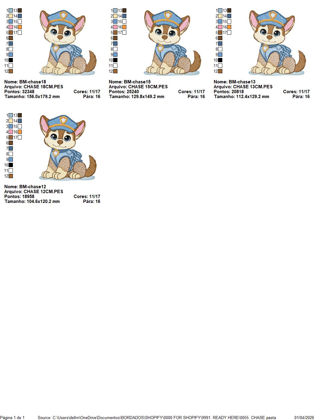Paw Patrol embroidery designs - Dog Chase machine embroidery patterns - Baby Girl Boy file - Instant digital download pes jef dst exp hus vp3 - Zuma Chase Rubble Skye Marshall Everest Ryder Rocky - Marcia Embroidery