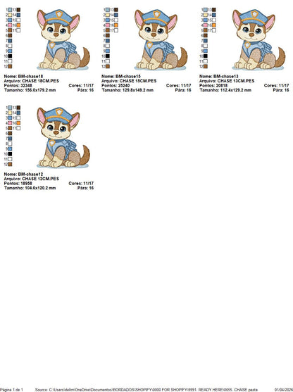 Paw Patrol embroidery designs - Dog Chase machine embroidery patterns - Baby Girl Boy file - Instant digital download pes jef dst exp hus vp3 - Zuma Chase Rubble Skye Marshall Everest Ryder Rocky - Marcia Embroidery
