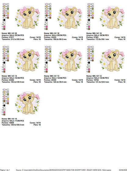 Lion King embroidery design - Lioness Nala with flowers machine embroidery pattern - Baby Boy and girl file - Instant digital download pes jef dst hus vp3