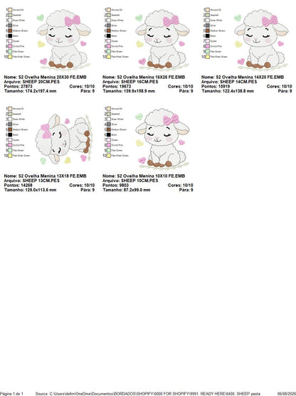 Sheep embroidery design - Farm Animal Lamb machine embroidery pattern - Newborn Baby Girl file - Instant digital download pes jef dst