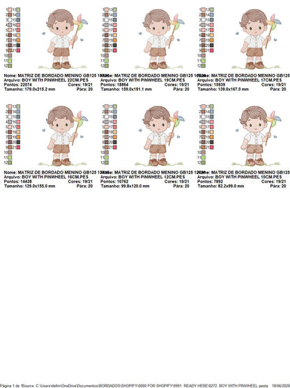 Boy playing with pinwheel embroidery design - Baby Boy machine embroidery pattern - Kid Toy file - Instant digital download pes jef dst
