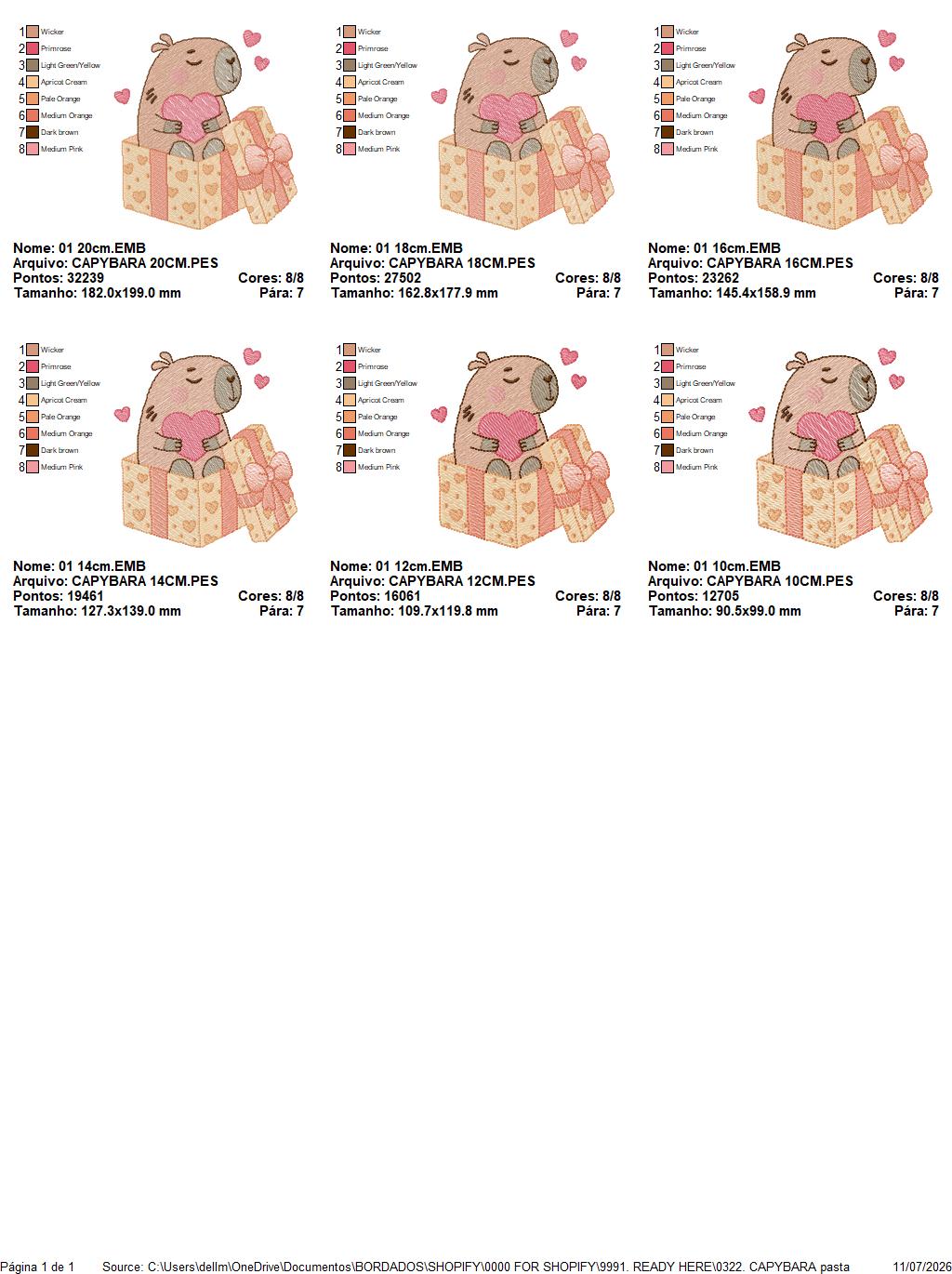 Capybara embroidery designs - Water river animal machine embroidery pattern - Baby boy and girl big guinea pig with heart file - Instant download pes jef dst