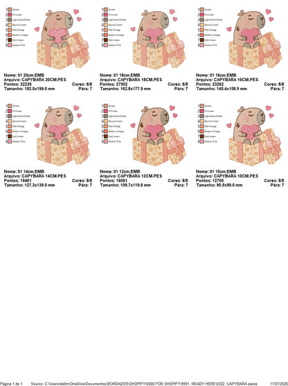 Capybara embroidery designs - Water river animal machine embroidery pattern - Baby boy and girl big guinea pig with heart file - Instant download pes jef dst