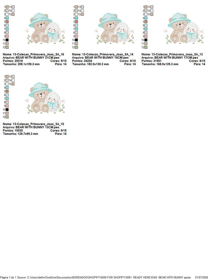 Teddy Bear embroidery designs - Baby boy Bear with rabbit machine pattern - Cute Teddy Bear with blue hat