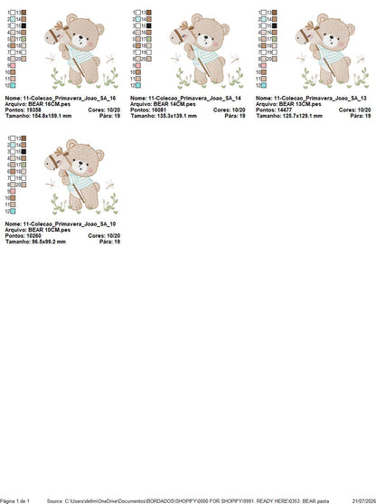 Teddy Bear embroidery designs - Baby boy Bear with toy horse machine pattern - Cute Teddy Bear (Digital download)