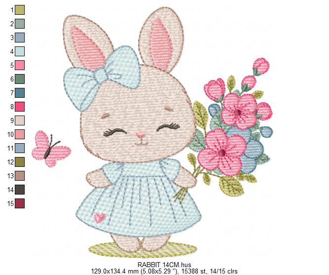 Female Bunny embroidery design - Rabbit with dress and flowers machine embroidery pattern - Baby girl file - Instant digital download - Marcia Embroidery