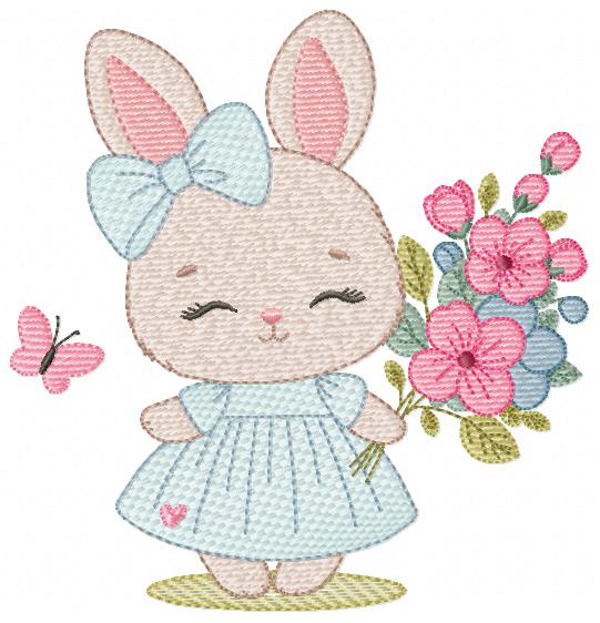 Female Bunny embroidery design - Rabbit with dress and flowers machine embroidery pattern - Baby girl file - Instant digital download - Marcia Embroidery