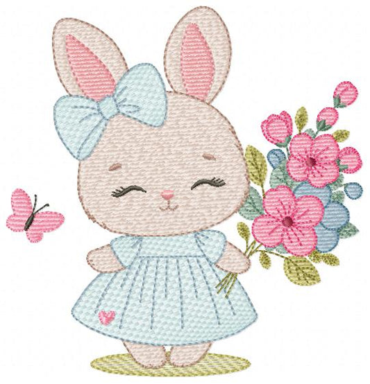 Female Bunny embroidery design - Rabbit with dress and flowers machine embroidery pattern - Baby girl file - Instant digital download - Marcia Embroidery