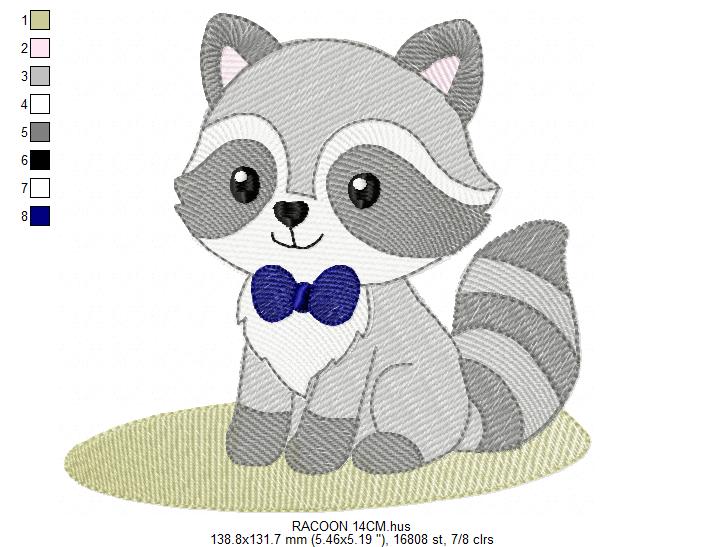 Baby Boy Racoon embroidery designs - Woodland Forest Animal machine embroidery pattern - Raccoon with flowers - Instant download