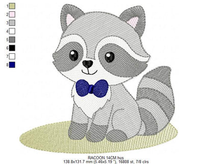 Baby Boy Racoon embroidery designs - Woodland Forest Animal machine embroidery pattern - Raccoon with flowers - Instant download