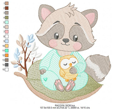 Raccoon embroidery designs - Woodland Forest Animal embroidery design machine embroidery pattern - Raccoon with mushrooms - Instant download (Copy) Marcia Embroidery