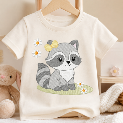 Baby Girl Racoon embroidery design - Woodland Forest Animal machine embroidery pattern - Raccoon with flowers - Instant download
