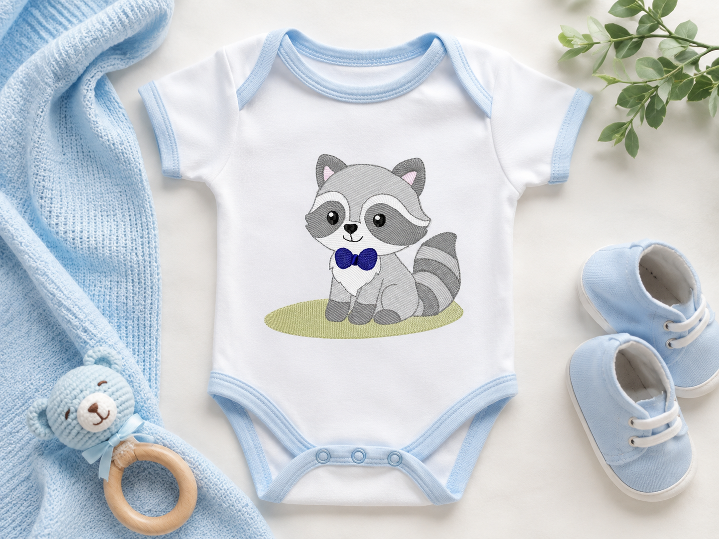 Baby Boy Racoon embroidery designs - Woodland Forest Animal machine embroidery pattern - Raccoon with flowers - Instant download