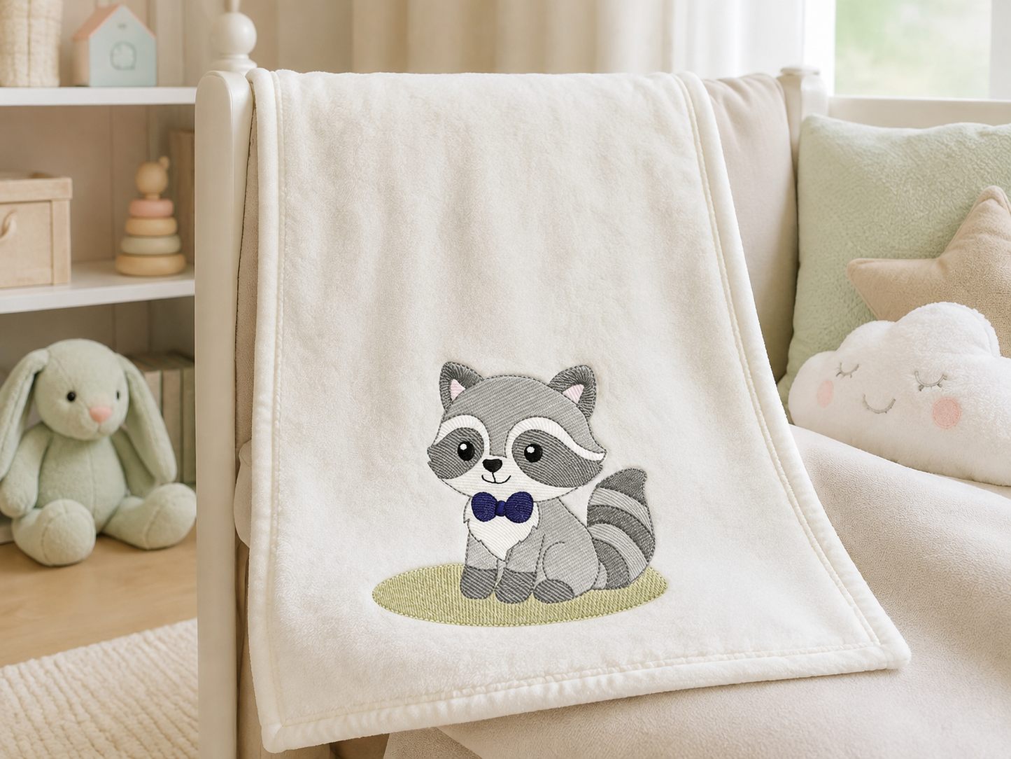 Baby Boy Racoon embroidery designs - Woodland Forest Animal machine embroidery pattern - Raccoon with flowers - Instant download