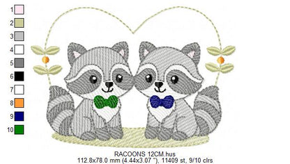 Boys Racoons embroidery designs - Woodland Forest Animal embroidery design machine embroidery pattern - Raccoon Brothers - Instant download (Copy)