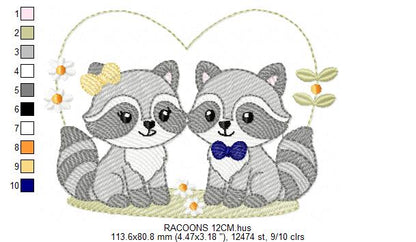 Boy and Girl Racoons embroidery designs - Brother and Sister Woodland Forest Animal machine embroidery pattern - Raccoon with mushrooms - Instant download