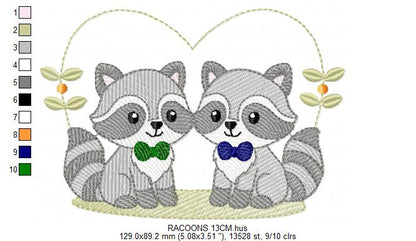 Boys Racoons embroidery designs - Woodland Forest Animal embroidery design machine embroidery pattern - Raccoon Brothers - Instant download (Copy)