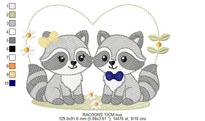 Boy and Girl Racoons embroidery designs - Brother and Sister Woodland Forest Animal machine embroidery pattern - Raccoon with mushrooms - Instant download