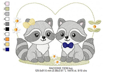 Boy and Girl Racoons embroidery designs - Brother and Sister Woodland Forest Animal machine embroidery pattern - Raccoon with mushrooms - Instant download