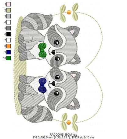 Boys Racoons embroidery designs - Woodland Forest Animal embroidery design machine embroidery pattern - Raccoon Brothers - Instant download (Copy)
