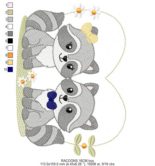 Boy and Girl Racoons embroidery designs - Brother and Sister Woodland Forest Animal machine embroidery pattern - Raccoon with mushrooms - Instant download