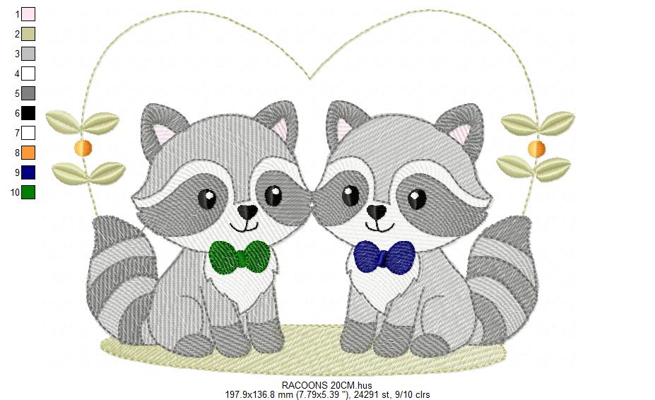 Boys Racoons embroidery designs - Woodland Forest Animal embroidery design machine embroidery pattern - Raccoon Brothers - Instant download (Copy)