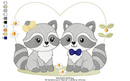 Boy and Girl Racoons embroidery designs - Brother and Sister Woodland Forest Animal machine embroidery pattern - Raccoon with mushrooms - Instant download