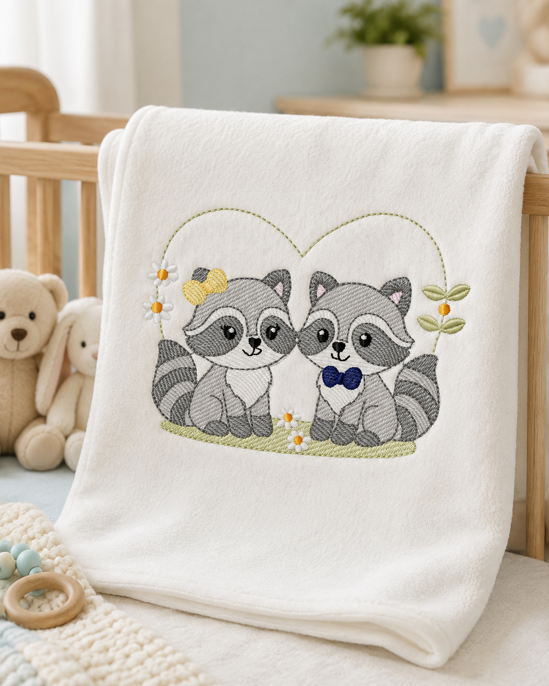 Boy and Girl Racoons embroidery designs - Brother and Sister Woodland Forest Animal machine embroidery pattern - Raccoon with mushrooms - Instant download