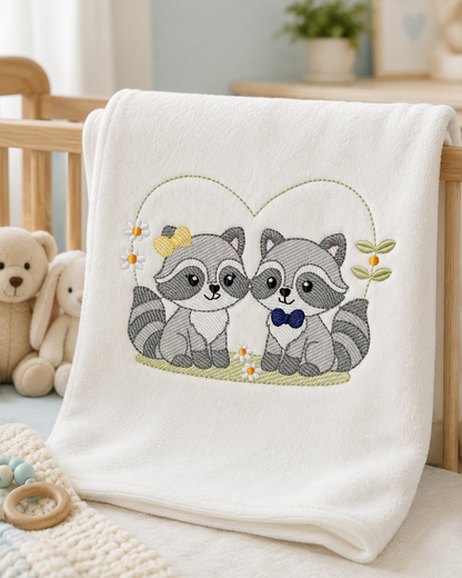 Boy and Girl Racoons embroidery designs - Brother and Sister Woodland Forest Animal machine embroidery pattern - Raccoon with mushrooms - Instant download