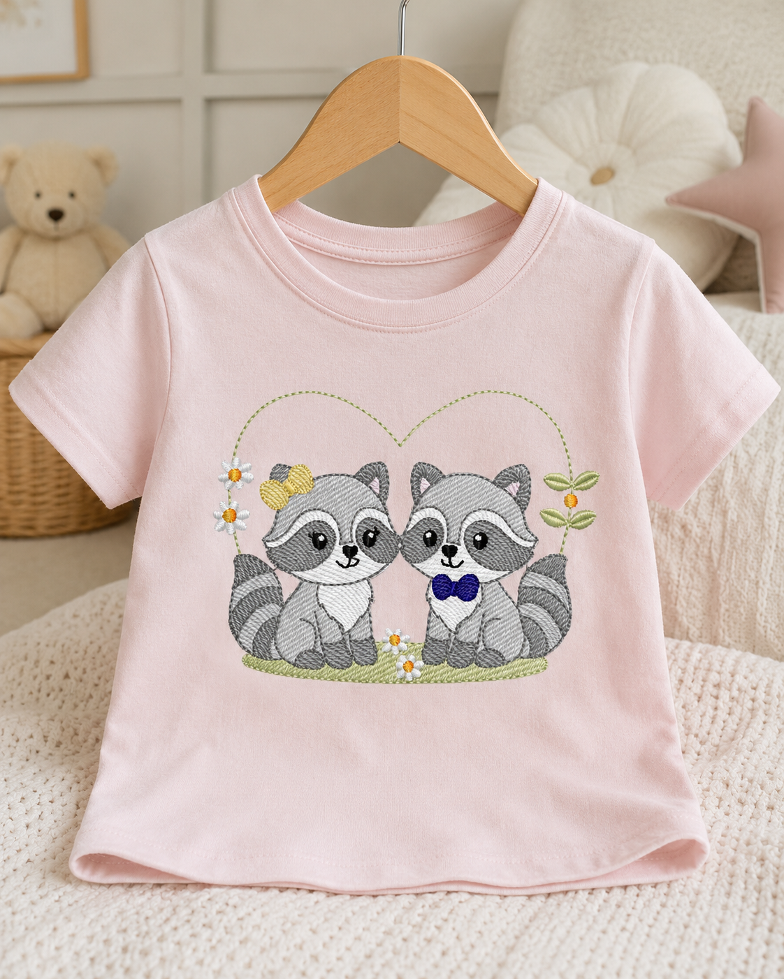 Boy and Girl Racoons embroidery designs - Brother and Sister Woodland Forest Animal machine embroidery pattern - Raccoon with mushrooms - Instant download