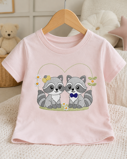 Boy and Girl Racoons embroidery designs - Brother and Sister Woodland Forest Animal machine embroidery pattern - Raccoon with mushrooms - Instant download