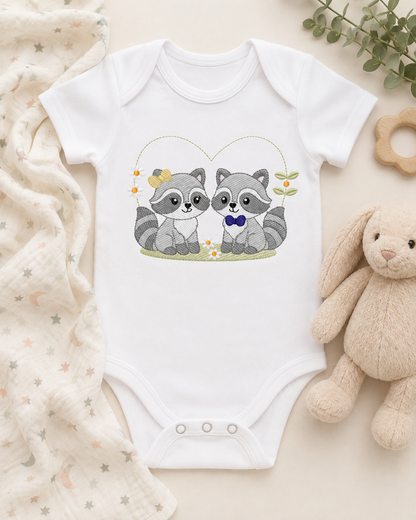 Boy and Girl Racoons embroidery designs - Brother and Sister Woodland Forest Animal machine embroidery pattern - Raccoon with mushrooms - Instant download