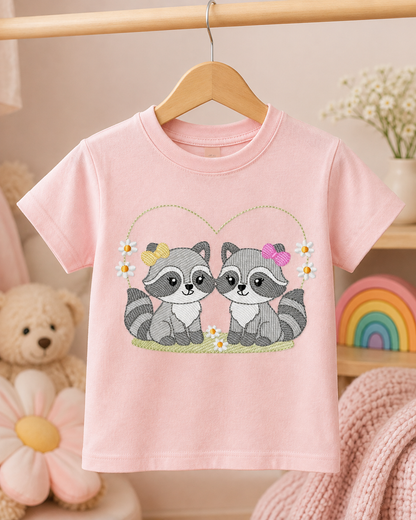 Girls Racoons embroidery designs - Woodland Forest Animal machine embroidery pattern - Raccoon Sisters - Instant download