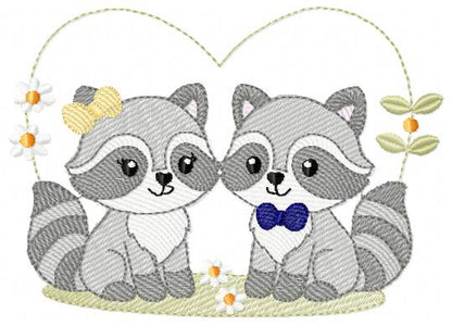 Boy and Girl Racoons embroidery designs - Brother and Sister Woodland Forest Animal machine embroidery pattern - Raccoon with mushrooms - Instant download