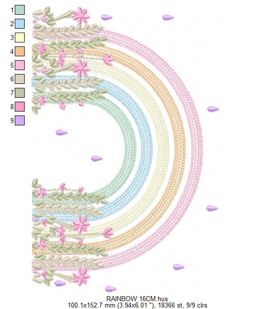Rainbow with flowers embroidery design - Colorful Rainbow with hearts machine embroidery pattern - Instant digital download pes jef dst vp3 (Copy) Marcia Embroidery