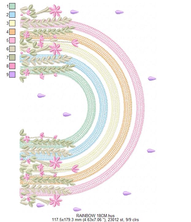 Rainbow with flowers embroidery design - Colorful Rainbow with hearts machine embroidery pattern - Instant digital download pes jef dst vp3 (Copy) Marcia Embroidery