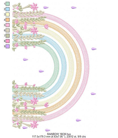 Rainbow with flowers embroidery design - Colorful Rainbow with hearts machine embroidery pattern - Instant digital download pes jef dst vp3 (Copy) Marcia Embroidery