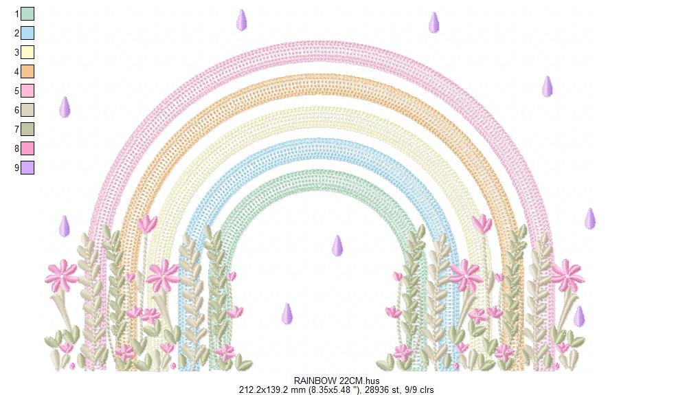 Rainbow with flowers embroidery design - Colorful Rainbow with hearts machine embroidery pattern - Instant digital download pes jef dst vp3 (Copy) Marcia Embroidery