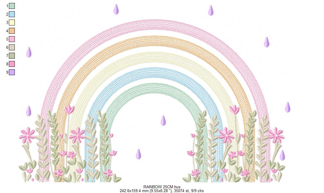Rainbow with flowers embroidery design - Colorful Rainbow with hearts machine embroidery pattern - Instant digital download pes jef dst vp3 (Copy) Marcia Embroidery