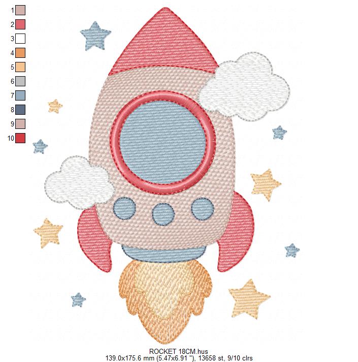 Space Rocket embroidery designs - Rocket with stars machine embroidery pattern - Moon and planet embroidery file - Instant download pes jef (Copy) Marcia Embroidery