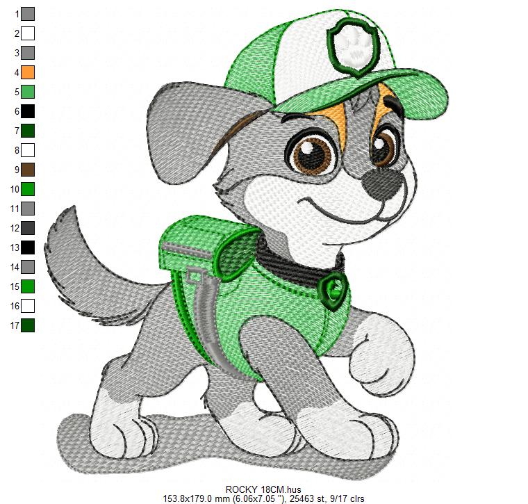 Paw Patrol embroidery designs - Dog Rocky machine embroidery patterns - Baby Girl Boy file - Instant digital download - Chase Rubble Skye Marshall (Copy) Marcia Embroidery