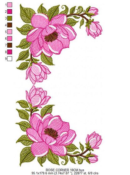 Rose Corner embroidery designs - Flower for Kitchen Towel machine embroidery pattern - Baby Girl file - Instant digital download pes (Copy) Marcia Embroidery