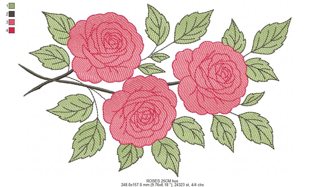 Roses embroidery design - Floral Frame machine embroidery pattern - Baby girl roses and flowers embroidery file - Instant download pes