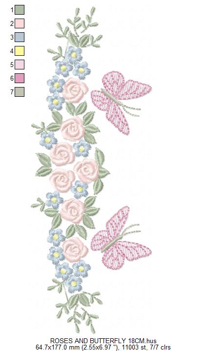 Divider with Flowers and Butterflies embroidery designs - Roses with butterfly embroidery machine embroidery pattern - Floral Kitchen towel - instant download Marcia Embroidery