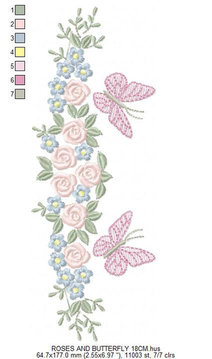 Divider with Flowers and Butterflies embroidery designs - Roses with butterfly embroidery machine embroidery pattern - Floral Kitchen towel - instant download Marcia Embroidery