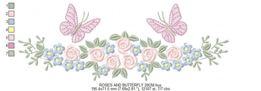 Divider with Flowers and Butterflies embroidery designs - Roses with butterfly embroidery machine embroidery pattern - Floral Kitchen towel - instant download Marcia Embroidery