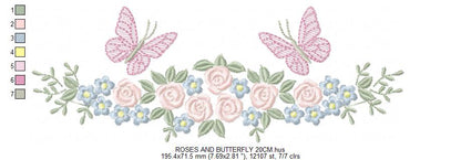 Divider with Flowers and Butterflies embroidery designs - Roses with butterfly embroidery machine embroidery pattern - Floral Kitchen towel - instant download Marcia Embroidery