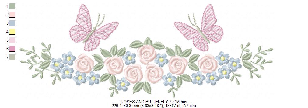 Divider with Flowers and Butterflies embroidery designs - Roses with butterfly embroidery machine embroidery pattern - Floral Kitchen towel - instant download Marcia Embroidery